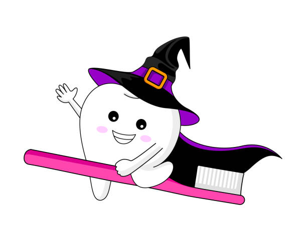 Cartoon Tooth Character Of Witch With Toothbrush Stock Illustration -  Download Image Now - Halloween, Dentist, Dental Health - iStock
