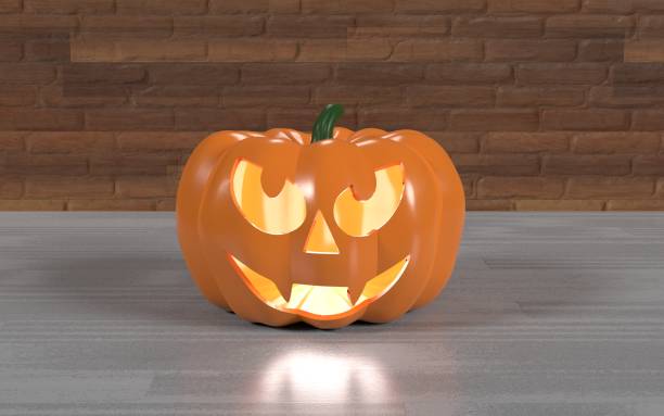 istock Carved Squash for Halloween Sitting on Parquet Floor Against A Brick Wall 1346148399