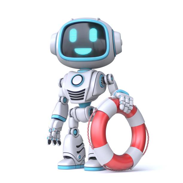 istock Cute blue robot with safe belt 3D 1346150002