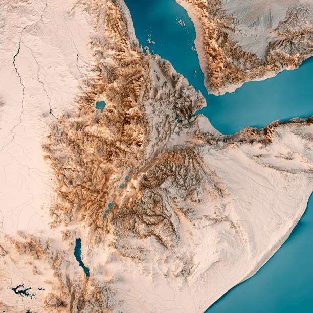 etiopía 3d render mapa topográfico neutral - valle del rift fotografías e imágenes de stock