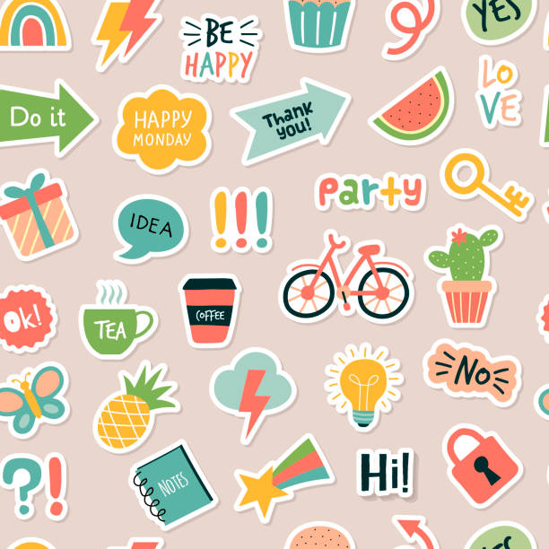Planner sticker pattern. Journal sticky items for planning daily routine processes recent vector seamless background vector art illustration