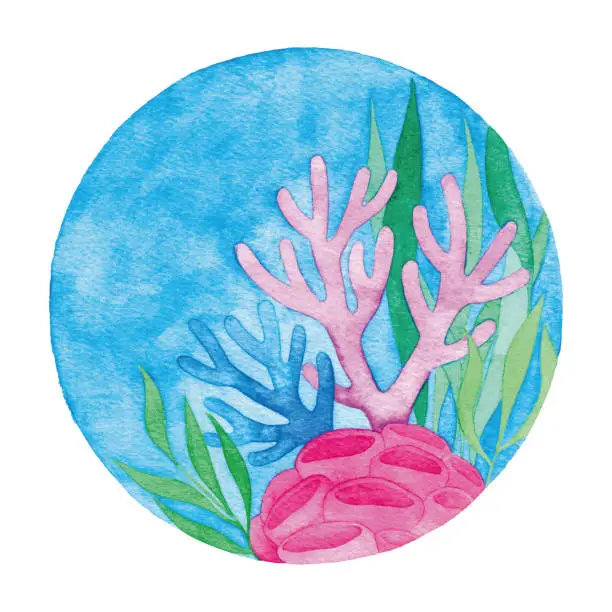 Vector illustration of Watercolor Underwater View