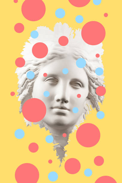 istock Collage with sculpture of human face in a pop art style. Modern creative concept image with ancient statue head. Zine culture. Contemporary art poster. Funky punk minimalism. Retro surreal design. 1346153914
