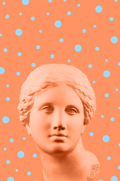 istock Collage with sculpture of human face in a pop art style. Modern creative concept image with ancient statue head. Zine culture. Contemporary art poster. Funky punk minimalism. Retro surreal design. 1346153915