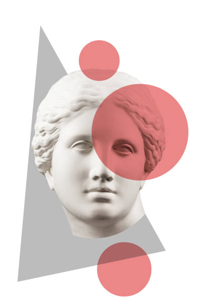 istock Collage with sculpture of human face in a pop art style. Modern creative concept image with ancient statue head. Zine culture. Contemporary art poster. Funky punk minimalism. Retro surreal design. 1346153924