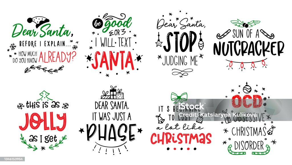 Christmas Funny Quotes Vector Card Text About Santa Stock Illustration -  Download Image Now - iStock