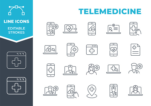 Set of icons: Telemedicine, Digital Healthcare