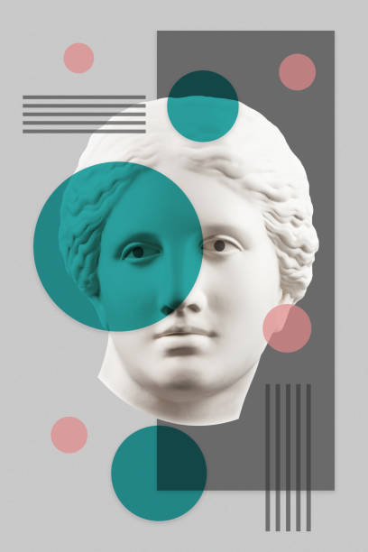 istock Collage with sculpture of human face in a pop art style. Modern creative concept image with ancient statue head. Zine culture. Contemporary art poster. Funky punk minimalism. Retro surreal design. 1346155241
