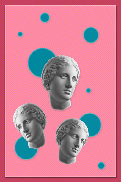istock Collage with plaster antique sculpture of human face in a pop art style. Modern creative concept image with ancient statue head. Zine culture. Contemporary art poster. Funky minimalism. Retro design. 1346155248