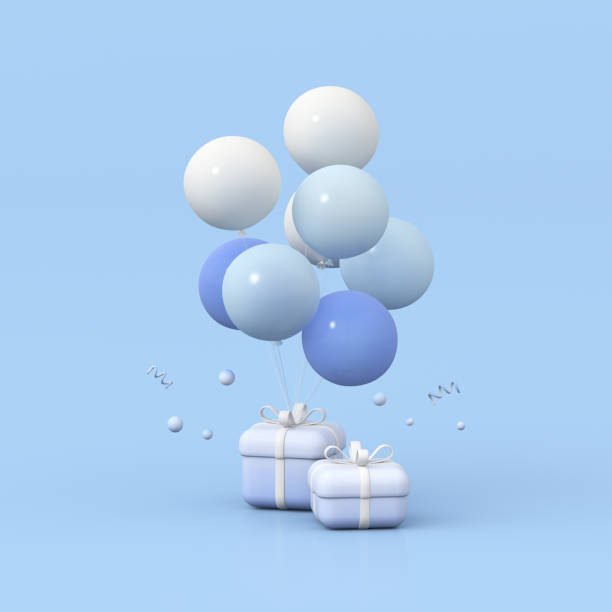 istock 3D rendering of gift box and balloons. Minimal concept. 1346155482