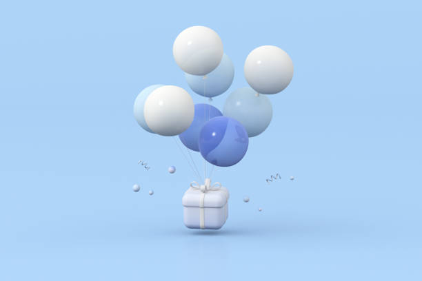 istock 3D rendering of gift box and balloons. Minimal concept. 1346155500