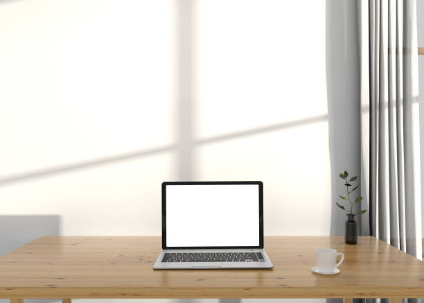 istock Mockup laptop computer, eucalyptus leaves, plant and Workspace and blank screen, copy space. 1346158466