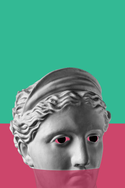 istock Collage with sculpture of human face in a pop art style. Modern creative concept image with ancient statue head. Zine culture. Contemporary art poster. Funky punk minimalism. Retro surreal design. 1346159194