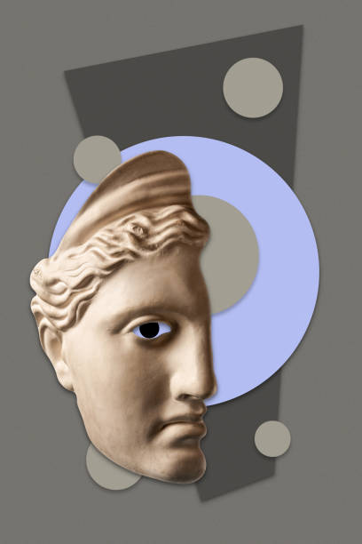 istock Collage with sculpture of human face in a pop art style. Modern creative concept image with ancient statue head. Zine culture. Contemporary art poster. Funky punk minimalism. Retro surreal design. 1346159211