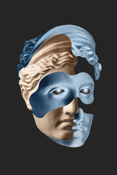istock Collage with sculpture of human face in a pop art style. Modern creative concept image with ancient statue head. Zine culture. Contemporary art poster. Funky punk minimalism. Retro surreal design. 1346159212