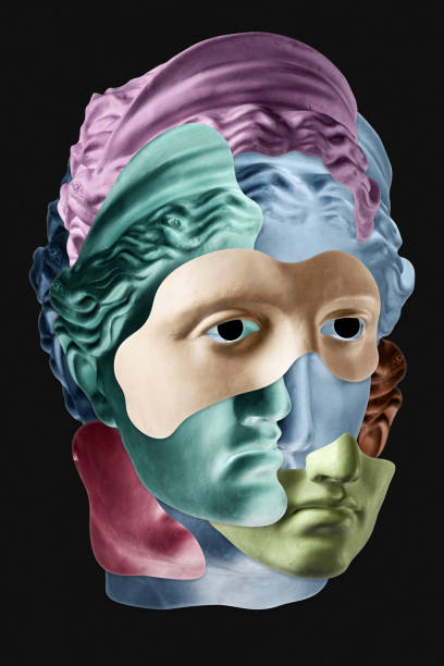 istock Collage with sculpture of human face in a pop art style. Modern creative concept image with ancient statue head. Zine culture. Contemporary art poster. Funky punk minimalism. Retro surreal design. 1346159224