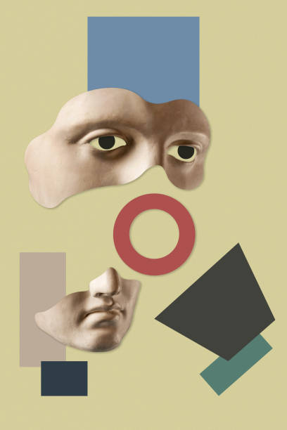 istock Collage with sculpture of human face in a pop art style. Modern creative concept image with ancient statue head. Zine culture. Contemporary art poster. Funky punk minimalism. Retro surreal design. 1346159225