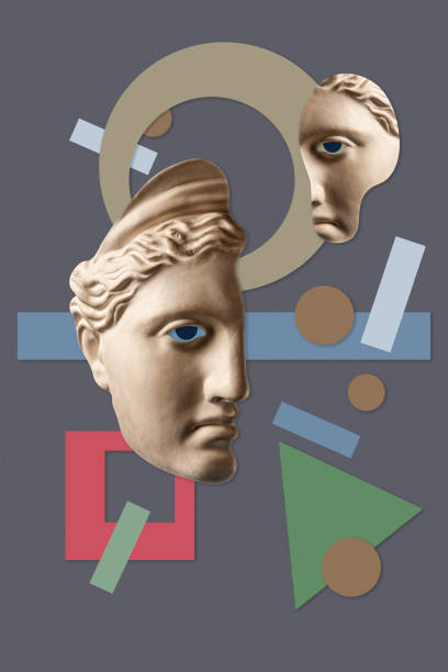 istock Collage with sculpture of human face in a pop art style. Modern creative concept image with ancient statue head. Zine culture. Contemporary art poster. Funky punk minimalism. Retro surreal design. 1346159240