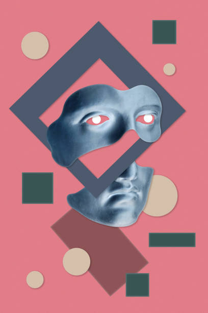 istock Collage with sculpture of human face in a pop art style. Modern creative concept image with ancient statue head. Zine culture. Contemporary art poster. Funky punk minimalism. Retro surreal design. 1346159245