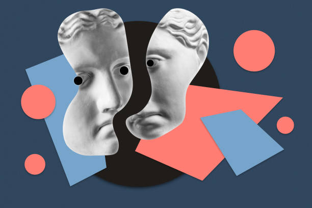 istock Collage with sculpture of human face in a pop art style. Modern creative concept image with ancient statue head. Zine culture. Contemporary art poster. Funky punk minimalism. Retro surreal design. 1346159268