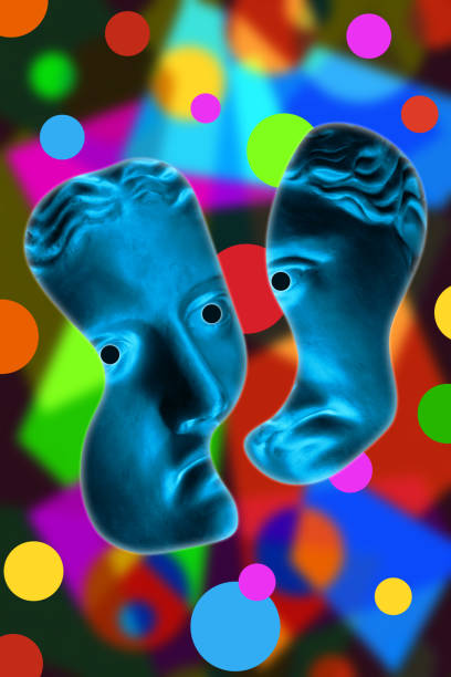 istock Collage with sculpture of human face in a pop art style. Modern creative concept image with ancient statue head. Zine culture. Contemporary art poster. Funky punk minimalism. Retro surreal design. 1346159278