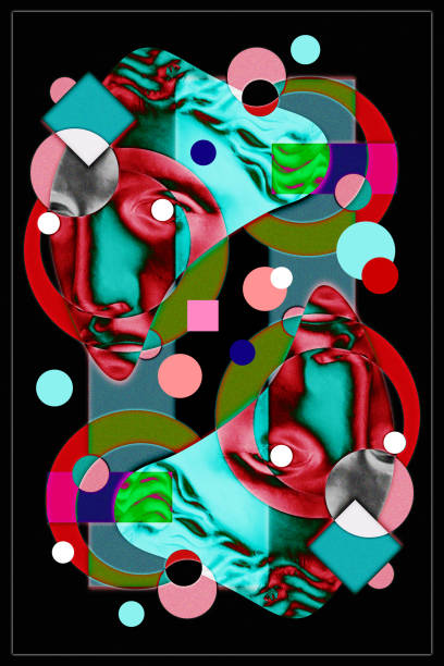 istock Collage with sculpture of human face in a pop art style. Modern creative concept image with ancient statue head. Zine culture. Contemporary art poster. Funky punk minimalism. Retro surreal design. 1346159288