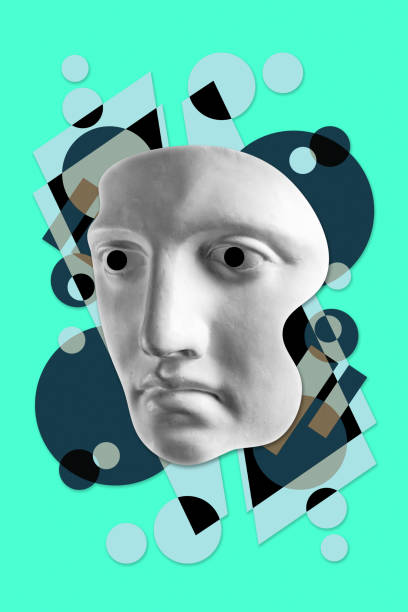 istock Collage with sculpture of human face in a pop art style. Modern creative concept image with ancient statue head. Zine culture. Contemporary art poster. Funky punk minimalism. Retro surreal design. 1346159290