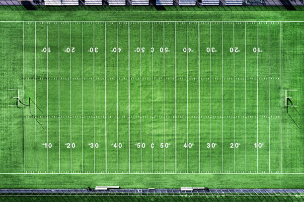 American Football Field Aerial view of an American football field. american football field photos stock pictures, royalty-free photos & images