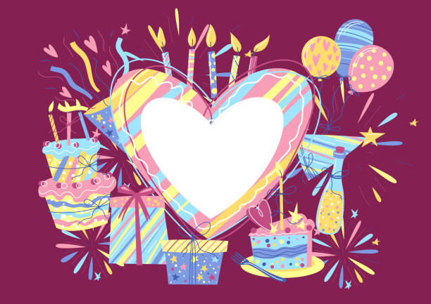 istock Happy Birthday greeting card with frame. Celebration or holiday items. 1346162268
