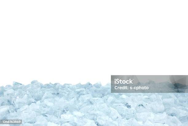 Ice Cubes On The White Background With Copy Space Stock Photo - Download Image Now - Ice Cube, Ice, Heap