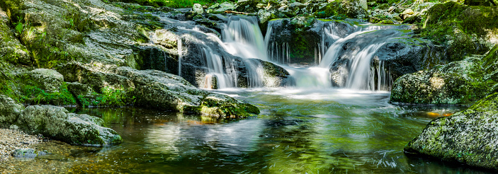 Waterfall at a pond in the forest