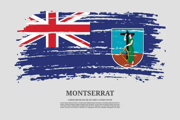 Vector illustration of Montserrat flag with brush stroke effect and information text poster, vector