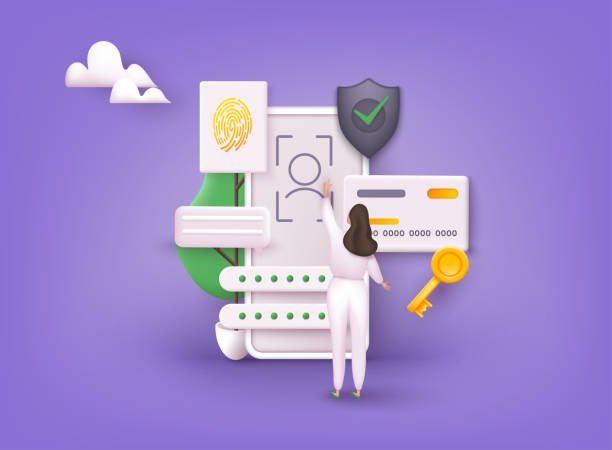 Security system in smartphone. Mobile phone with passcode screen and face recognition app icon. 3D Web Vector Illustrations. Security system in smartphone. Mobile phone with passcode screen and face recognition app icon. 3D Web Vector Illustrations. bank safety stock illustrations