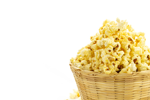 Popcorn isolated on white, studio short for movie advertiser concept