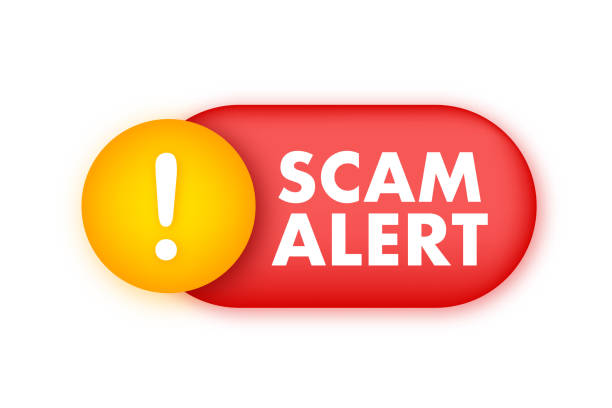 Banner with red scam alert. Attention sign. Cyber security icon. Caution warning sign sticker. Flat warning symbol. Vector stock illustration Banner with red scam alert. Attention sign. Cyber security icon. Caution warning sign sticker. Flat warning symbol. Vector stock illustration. spam meat stock illustrations