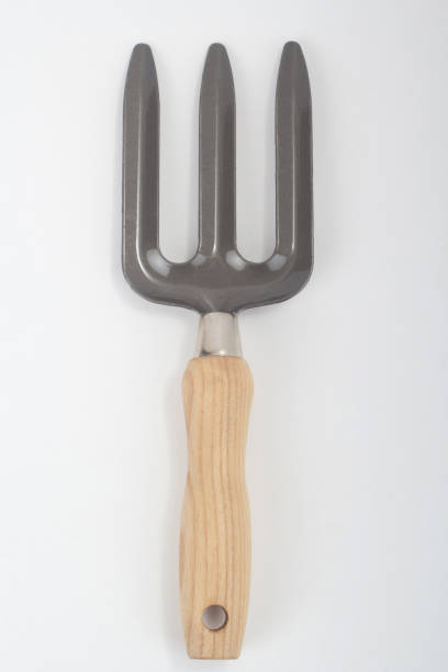 istock Small rake with wooden handle, gardening tool isolated on white 1346179733