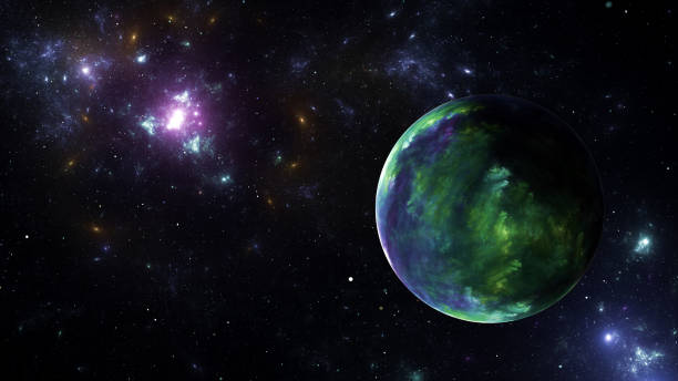 istock Planet in galaxy star clusters, colored gas clouds in abstract space. Outer space. Space nebula. 3d render 1346180721