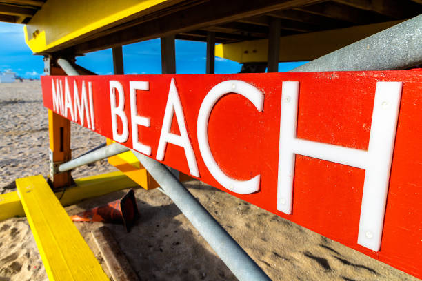 istock Miami Beach sign on Lifeguard tower 1346181378