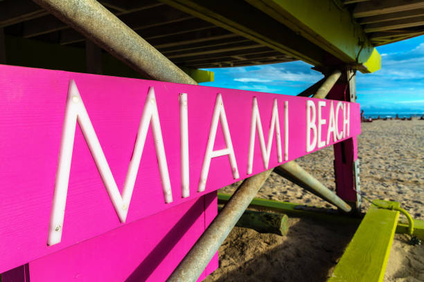 istock Miami Beach sign on Lifeguard tower 1346181400