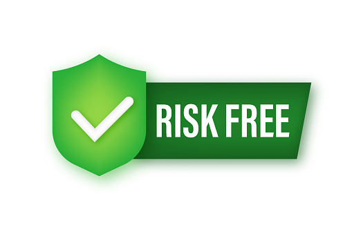 Risk free, guarantee label on white background. Vector illustration.