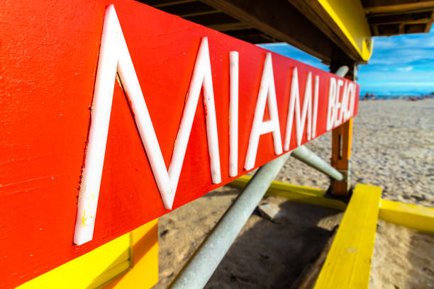 istock Miami Beach sign on Lifeguard tower 1346181458
