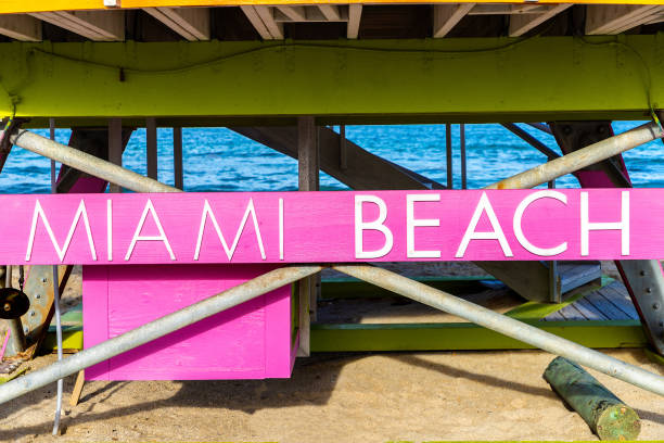 istock Miami Beach sign on Lifeguard tower 1346181569