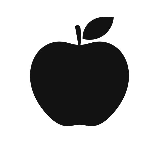 ilustraciones, imágenes clip art, dibujos animados e iconos de stock de icono de apple silueta negra. - apple