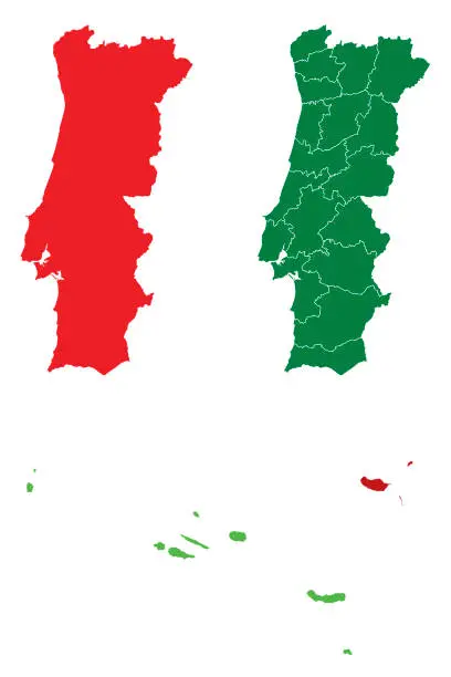 Vector illustration of Vector shape of Portugal and its provinces