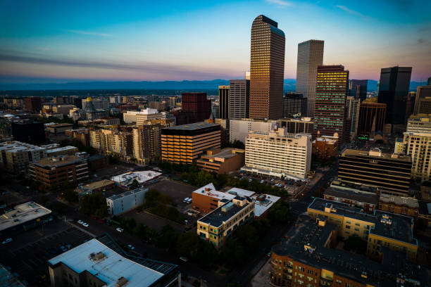 istock Twilight evening Denver Colorado evening sunset Cityscape 1346182696