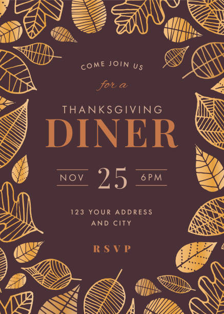 thanksgiving dinner invitation template. - thanksgiving stock illustrations