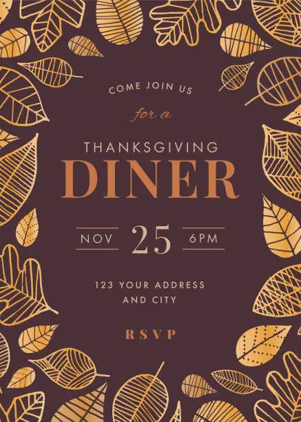 Vector illustration of Thanksgiving Dinner Invitation Template.