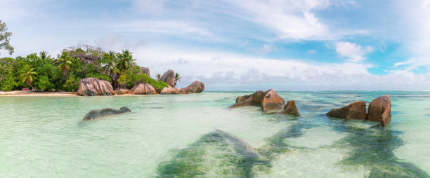istock Beautiful landscape at Anse Source d'Argent beach on La Digue in the Seychelles 1346185761
