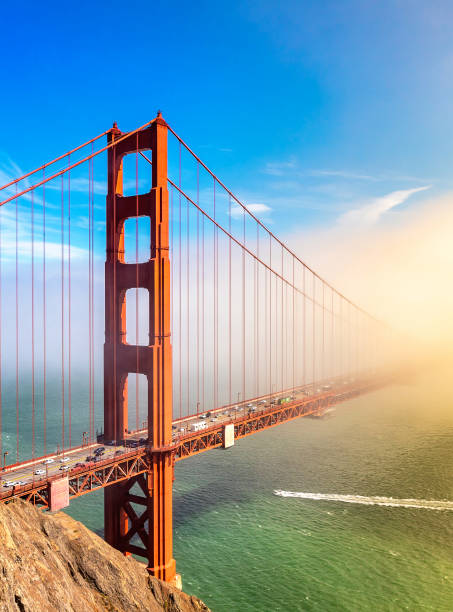 golden gate bridge in san francisco - golden gate bridge bridge weather california stock-fotos und bilder