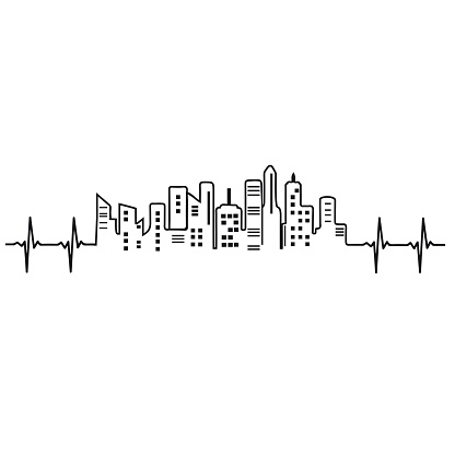 Cityscape template. Thin line of the cityscape. City landscape with tall skyscrapers. pulse rhythm of the city